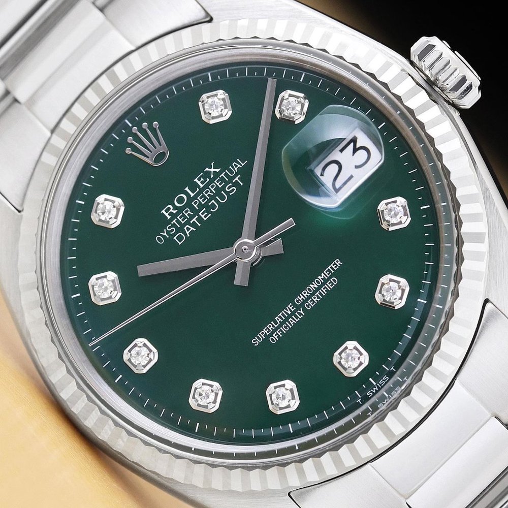 Rolex Men's Green 36mm Diamond Dial 18k White Band Custom Watch!!